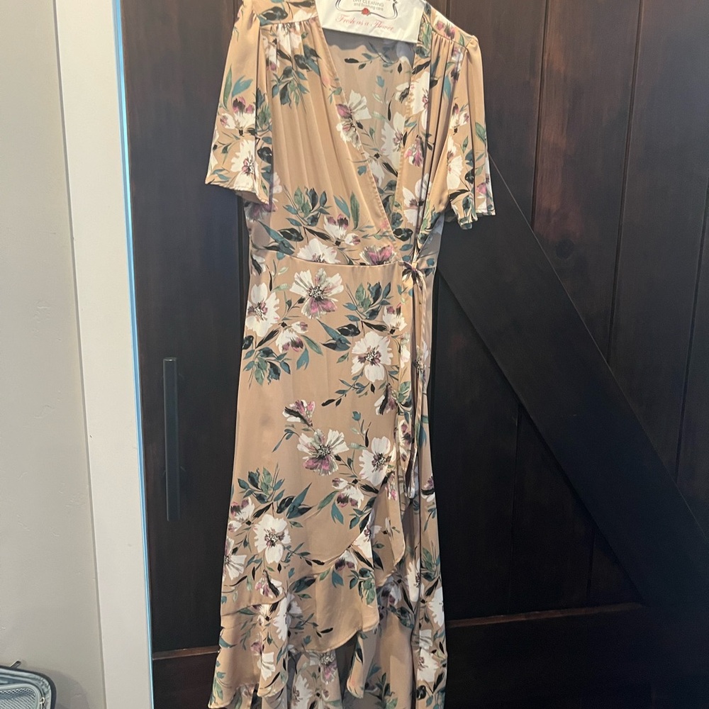 Veronica M  light Beige and white Asymmetrical Sundress with Flutter Sleeves